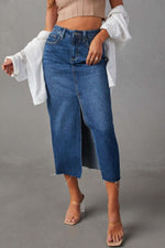 Load image into Gallery viewer, Slit Raw Hem Midi Denim Skirt
