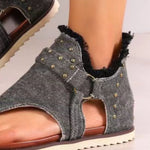 Load image into Gallery viewer, Studded Raw Hem Flat Sandals
