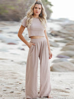 Load image into Gallery viewer, Short Sleeve T-Shirt and Wide Leg Pants Set
