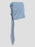 Load image into Gallery viewer, Flower Trim Ruched Denim Skirt
