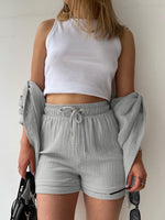 Load image into Gallery viewer, Texture Button Up Shirt and Drawstring Shorts Set
