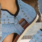 Load image into Gallery viewer, Studded Raw Hem Flat Sandals
