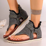 Load image into Gallery viewer, Studded Raw Hem Flat Sandals
