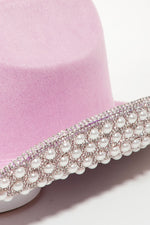 Load image into Gallery viewer, Fame Pave Rhinestone Pearl Trim Cowboy Hat
