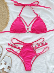 Cutout Halter Neck Two-Piece Bikini Set