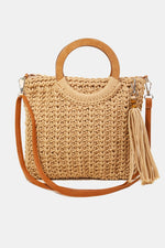 Load image into Gallery viewer, Fame Crochet Knit Convertible Tote Bag with Tassel
