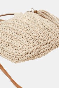 Fame Crochet Knit Convertible Tote Bag with Tassel