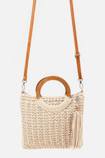 Load image into Gallery viewer, Fame Crochet Knit Convertible Tote Bag with Tassel
