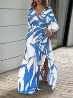 Load image into Gallery viewer, Slit Printed Surplice Maxi Dress
